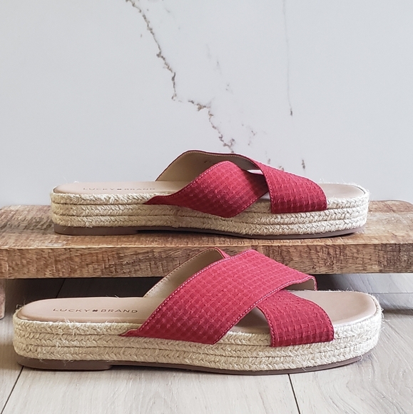 Lucky Brand Shoes Womens 10M Red Gayte Slide Sandals Casual Comfort Summer - Picture 1 of 9